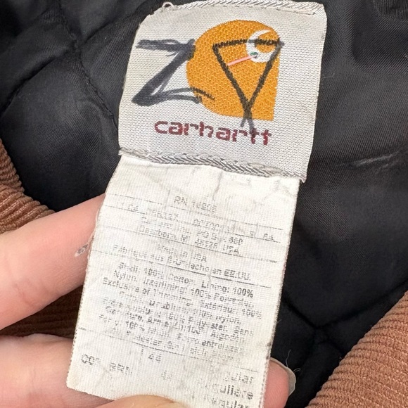 Vintage Carhartt Sz 44 Tan Corduroy Collar Canvas Insulated Work Jacket Workwear - Picture 4 of 15